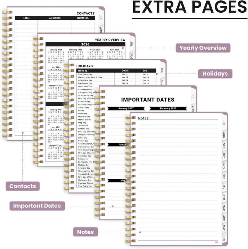 Taja Planner 2026-2027 for Women & Men, Academic Monthly and Weekly Calendar Planner, Jul 2026 - Jun 2027, A5 (6.3" x 8.5"), Teacher Student Planning Book with Tabs, Ideal for Office School Supplies - Boho - Image 5