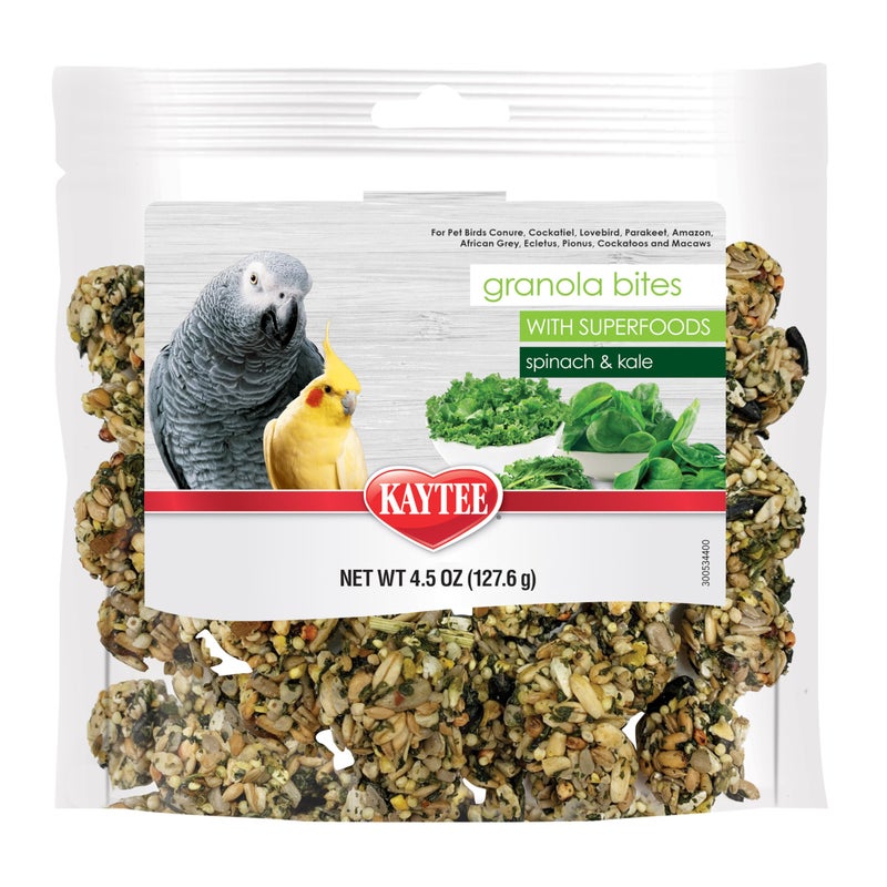 Kaytee Granola Bites with Super Foods Spinach and Kale for Pet Birds, Conure, Cockatiel, Lovebird, Parakeet, Amazon, African Grey, Ecletus, Pionus, Cockatoos and Macaws, 4.50 Ounce (Pack of 1) - Image 1