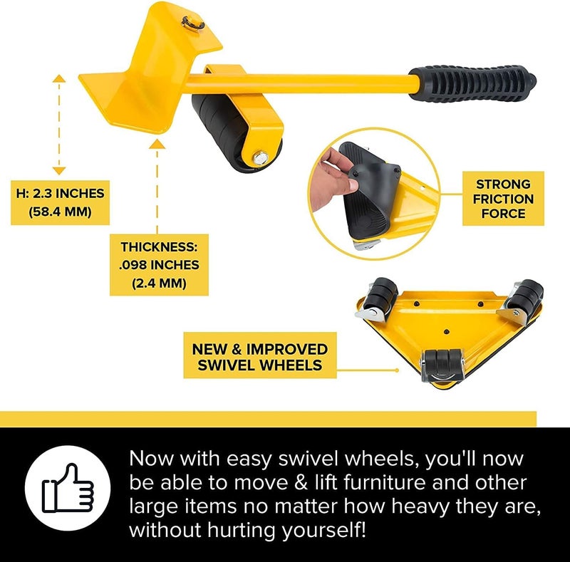 SEVEN SPACE SEVENSPACE Heavy Duty Furniture Lifter with 4 Sliders for Easy and Safe Moving Moving Tool Shifter 5 Pack Object Mobile Tool Mover Household Hand Tool Set - Image 3