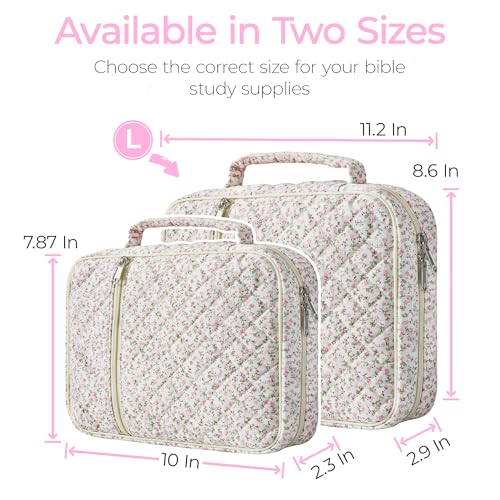 WOBAGMEN Bible Cover Case for Women,Large Bible Tote Bags Organizer Quilted Carrying Case for Girls,Bible Study Supplies Accessories Christian Gifts for Women (Pink Floral, L) - Image 2