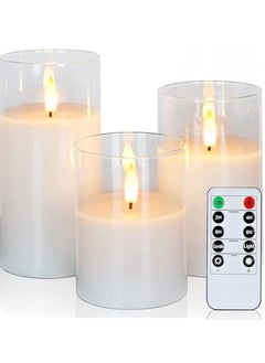 ELTRAZONE Set of 3 Glass Flameless Candles with Timer & Remote Control | Flickering LED Pillar Candles | Battery-Powered for Home, Restaurant, and Holiday Decor | Safe, Elegant Lighting with Realistic Flame Effect