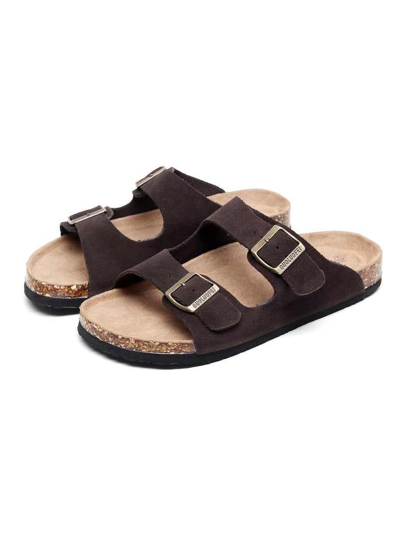 GUOLUOFEI Women Sandals with Adjustable Buckles & Memory Foam, Comfort Cork Footbed Arch Support, Leather Slide Sandals for Women  - Image 5