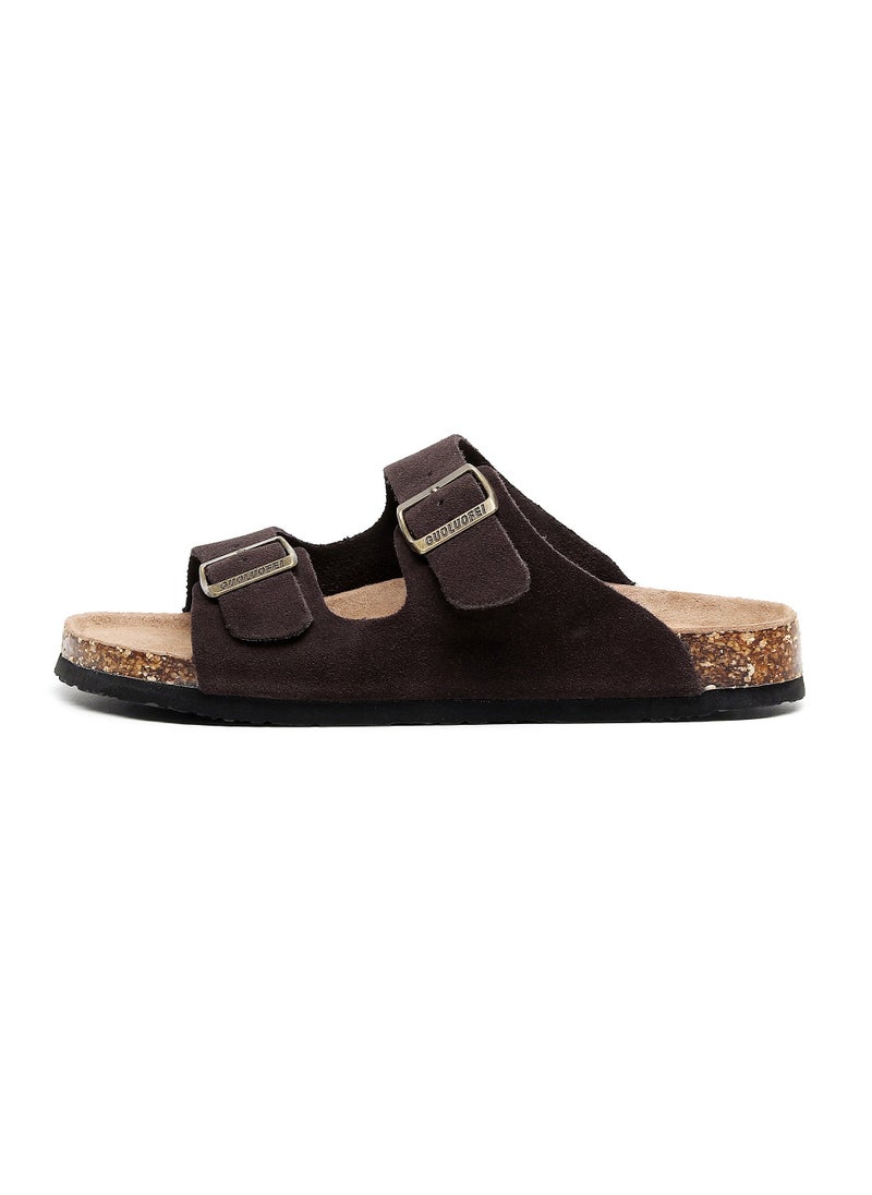 GUOLUOFEI Women Sandals with Adjustable Buckles & Memory Foam, Comfort Cork Footbed Arch Support, Leather Slide Sandals for Women  - Image 1