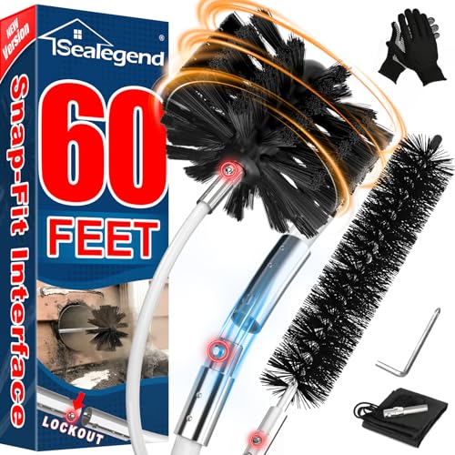 Sealegend 60 Feet Dryer Vent Cleaner Kit/Lint Remover/2×Upgraded Flexible Quick-Snap Brush/Fireplace Chimney Brushes for Easy to Use/Works Well with/Without a Power Drill - Image 1
