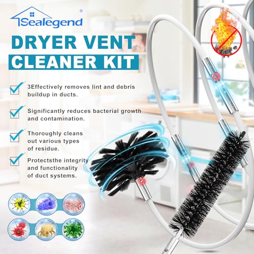 Sealegend 60 Feet Dryer Vent Cleaner Kit/Lint Remover/2×Upgraded Flexible Quick-Snap Brush/Fireplace Chimney Brushes for Easy to Use/Works Well with/Without a Power Drill - Image 2