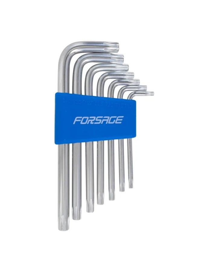 FORSAGE L-type Torx-wrenches set 7pcs (T10x, T15x, T20x, T25x, T27x, T30x, T40x-with hole), in plastic holde - Image 1