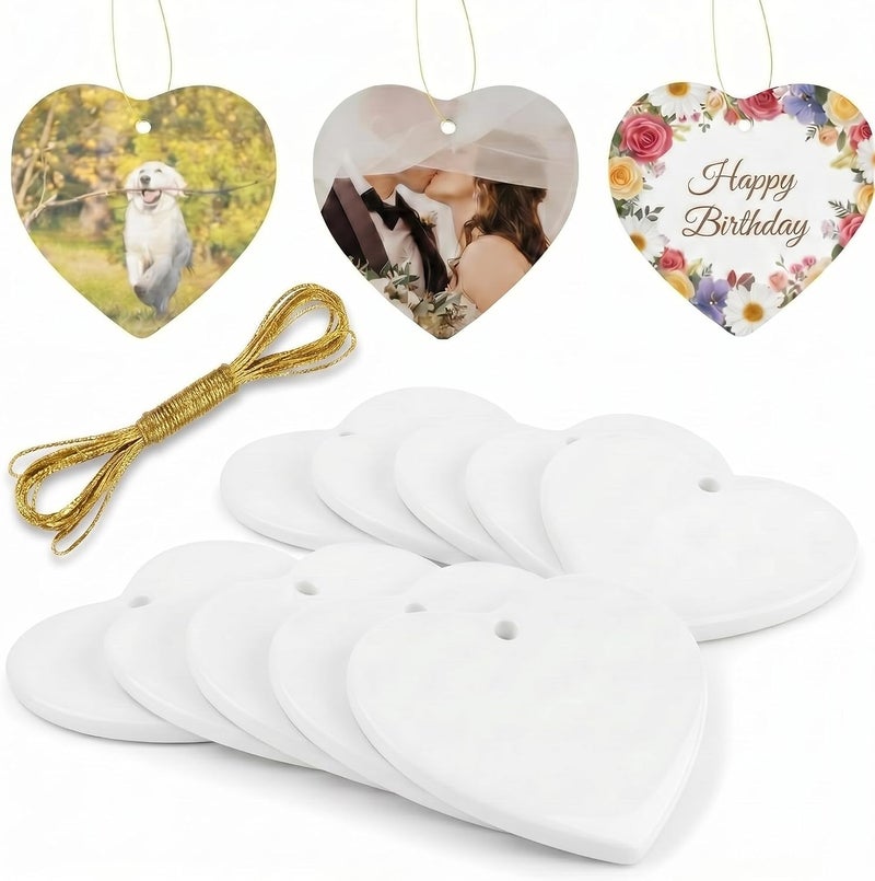 WILLBOND Sublimation Ceramic Ornament Heart Porcelain Ornament Blank Ceramic Ornament for DIY Crafts Valentine Christmas Present (10 Pieces) - Image 1