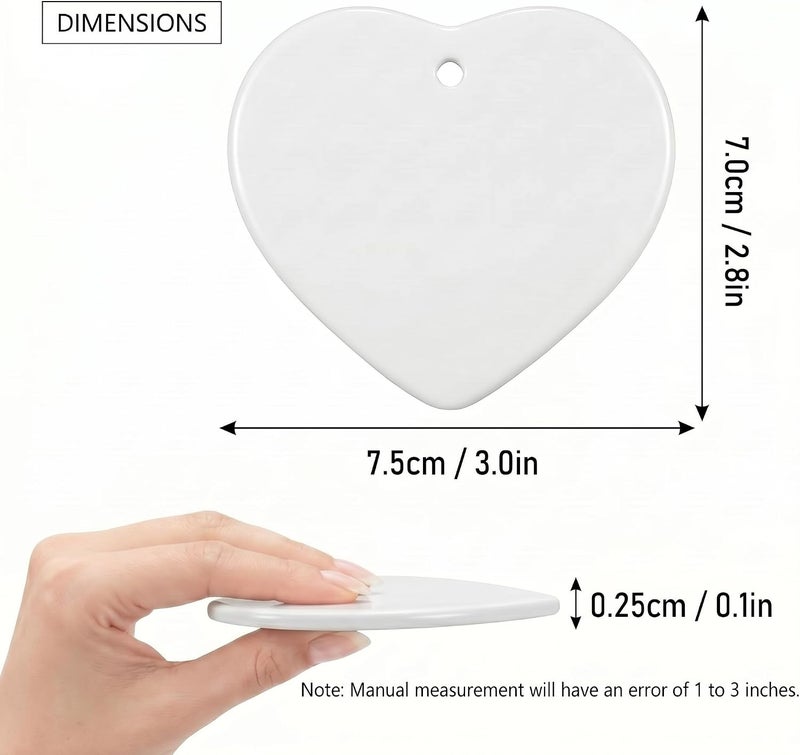 WILLBOND Sublimation Ceramic Ornament Heart Porcelain Ornament Blank Ceramic Ornament for DIY Crafts Valentine Christmas Present (10 Pieces) - Image 2