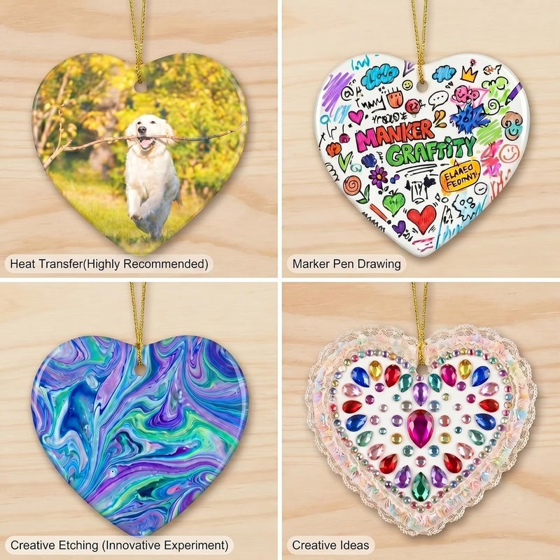 WILLBOND Sublimation Ceramic Ornament Heart Porcelain Ornament Blank Ceramic Ornament for DIY Crafts Valentine Christmas Present (10 Pieces) - Image 5