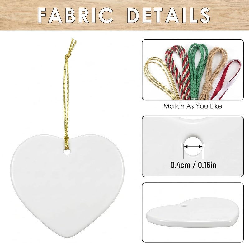 WILLBOND Sublimation Ceramic Ornament Heart Porcelain Ornament Blank Ceramic Ornament for DIY Crafts Valentine Christmas Present (10 Pieces) - Image 3