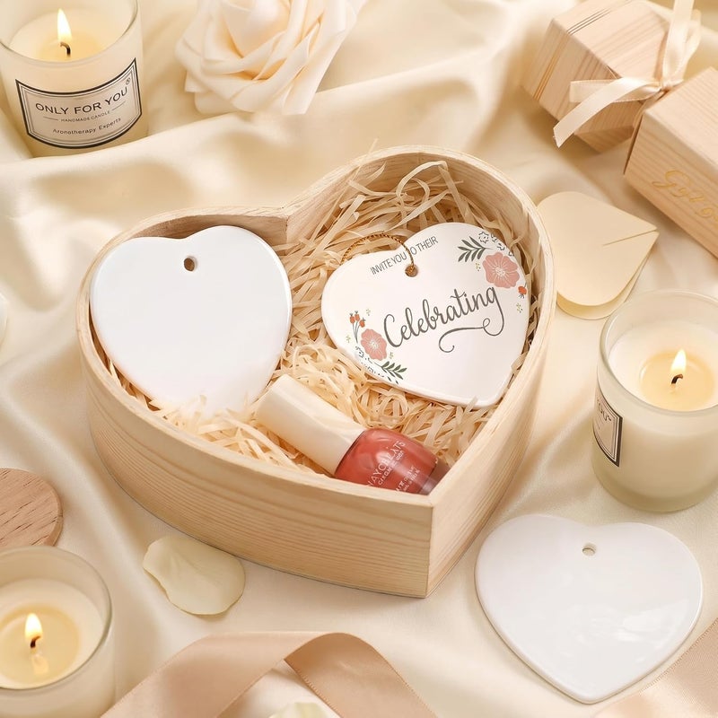 WILLBOND Sublimation Ceramic Ornament Heart Porcelain Ornament Blank Ceramic Ornament for DIY Crafts Valentine Christmas Present (10 Pieces) - Image 4