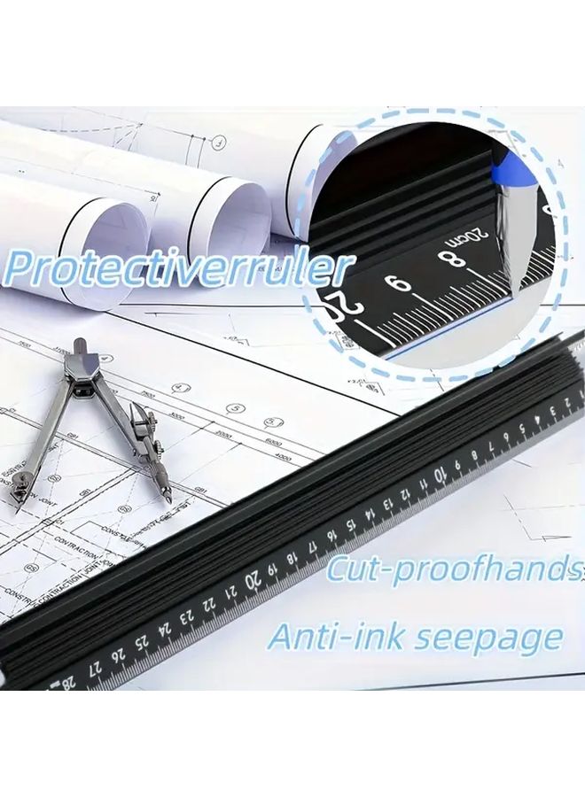 Cool Black 7.87 Inch Metal Ruler High Precision Aluminum Alloy Straightedge - Image 2