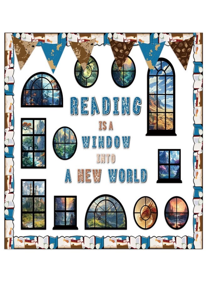 Mooliwe 69 Pcs Reading Wizard Bulletin Board Decorations Set Reading is a Window into a New World Cutouts Classroom Read Bulletin Board Cutouts School Library Wall Decor Teacher Supplies - Image 1