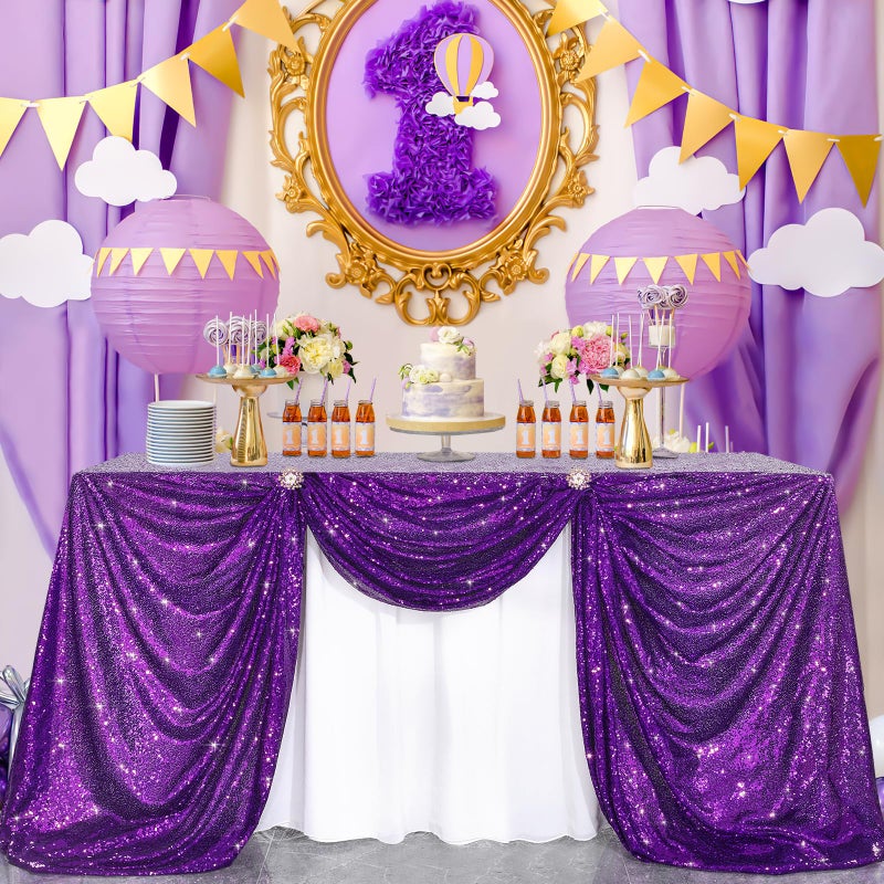 BCOOL Purple Sequin Tablecloth Sparkly Mermaid Tablecloth Halloween Glitter Table Overlay Bridal Shower Decorations Christmas Rectangular Tablecloths 50x80 Inch