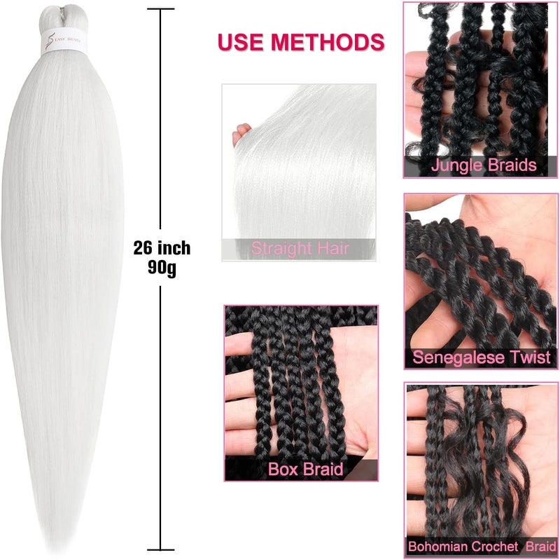 Leeven White Braiding Hair Pre Stretched 2 Packs Ombre Jumbo Braiding Hair Extensions 26 Inch High Temperature Synthetic Fiber Hair Extension for Box Braids Crochet(White#) - Image 3
