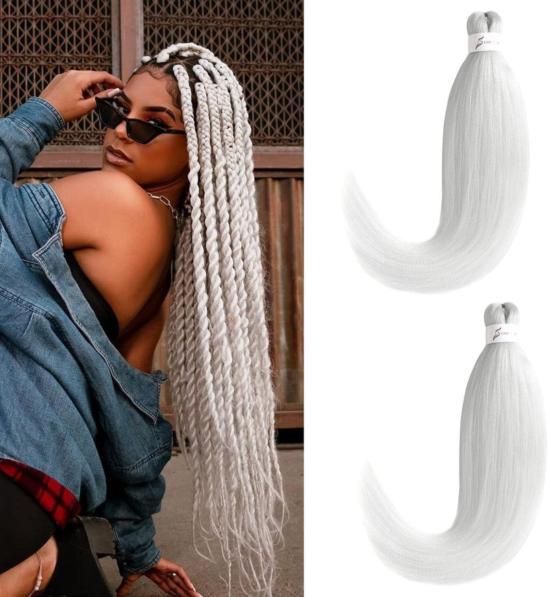 Leeven White Braiding Hair Pre Stretched 2 Packs Ombre Jumbo Braiding Hair Extensions 26 Inch High Temperature Synthetic Fiber Hair Extension for Box Braids Crochet(White#) - Image 1