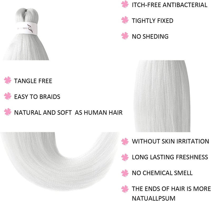 Leeven White Braiding Hair Pre Stretched 2 Packs Ombre Jumbo Braiding Hair Extensions 26 Inch High Temperature Synthetic Fiber Hair Extension for Box Braids Crochet(White#) - Image 2