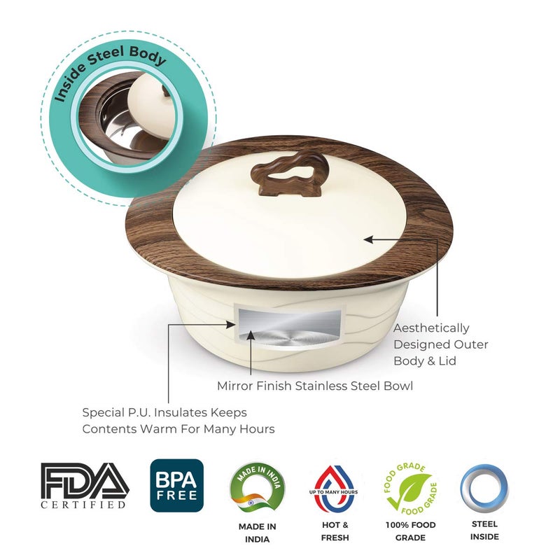 Trueware TRUEWARE Zinna Fusion Casserole 1500 Inner Steel Casserole 1500 mlDark Brown PU Insulated BPA free Odour Proof Food Grade Easy to Carry Easy to Store Ideal For Chapatti Roti Curd Maker Kitchen Storage Kitchen accesseroies Thermoware Hot Pot  - Image 4