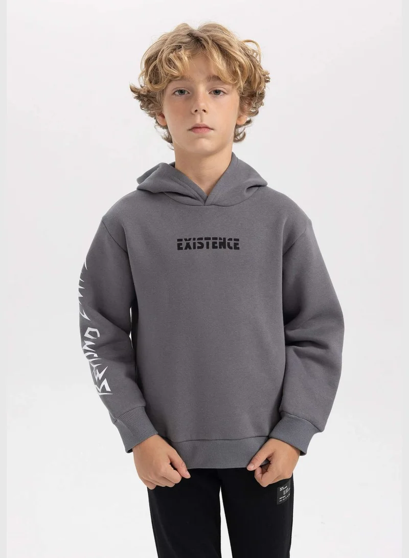 DeFacto Boy Hooded Long Sleeve Knitted Sweatshirt