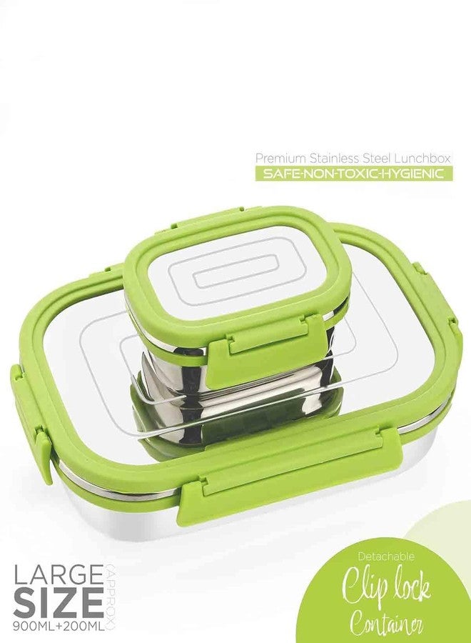 EDBIRET Stainless Steel Lunch Box Set with 2 Containers, 900ml + 200ml Capacity, BPA-Free Food Grade Plastic, Leak Proof Airtight, 21.5cm x 15cm (Green) - Image 5