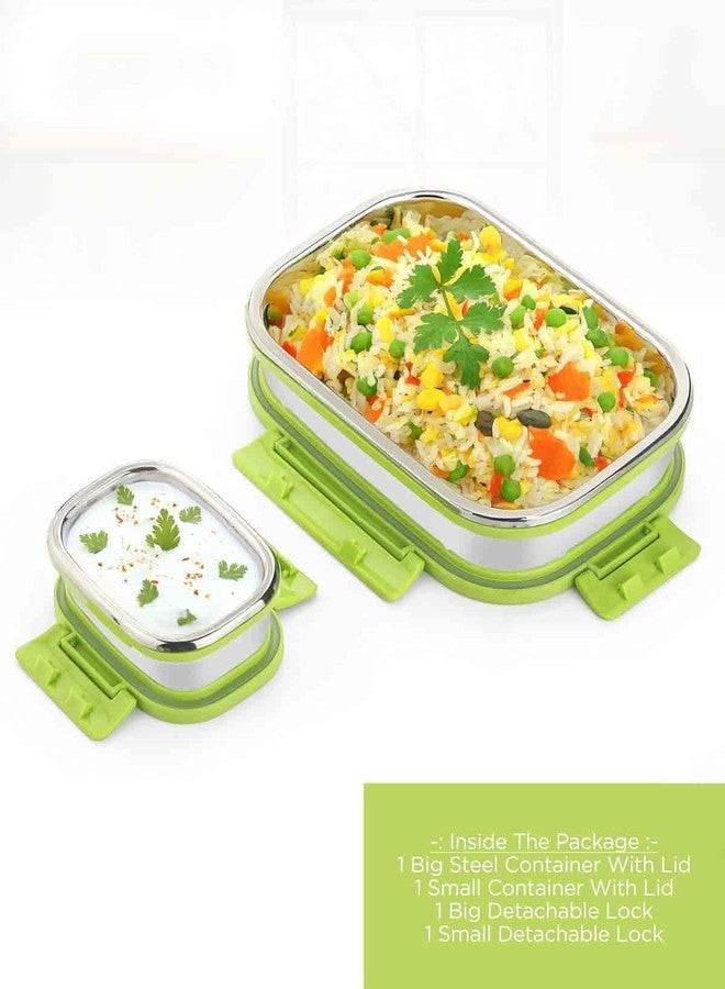 EDBIRET Stainless Steel Lunch Box Set with 2 Containers, 900ml + 200ml Capacity, BPA-Free Food Grade Plastic, Leak Proof Airtight, 21.5cm x 15cm (Green) - Image 3