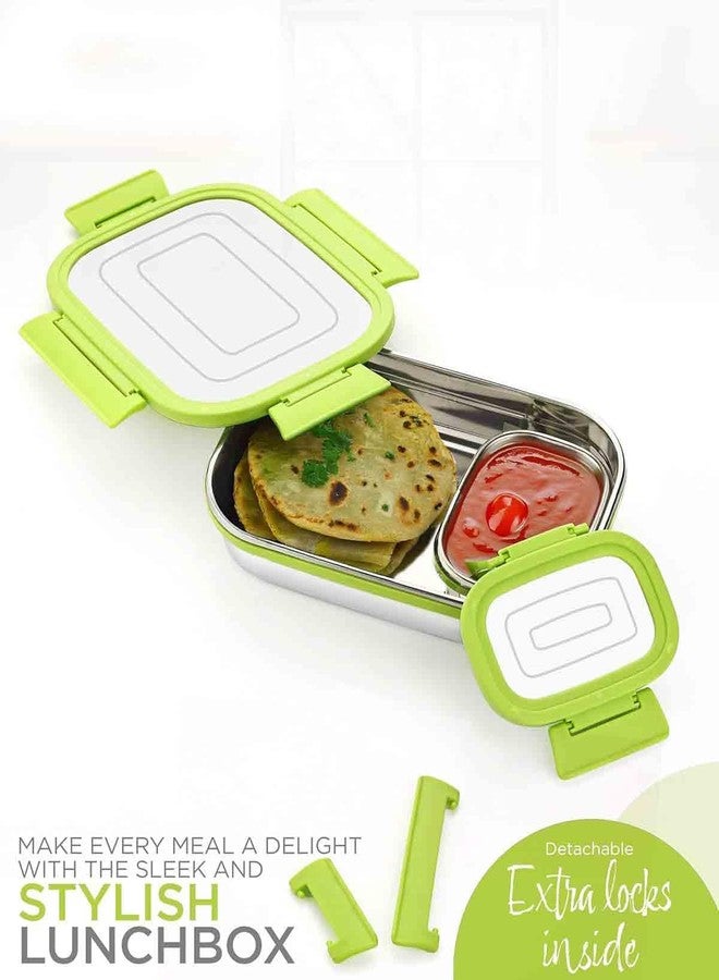 EDBIRET Stainless Steel Lunch Box Set with 2 Containers, 900ml + 200ml Capacity, BPA-Free Food Grade Plastic, Leak Proof Airtight, 21.5cm x 15cm (Green) - Image 2