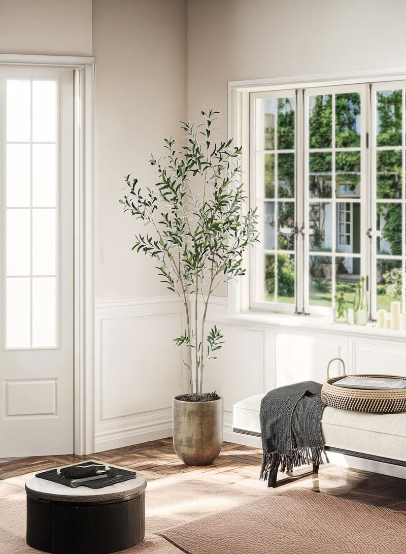 زفيزفيا شجرة زيتون صناعية 2.1 متر لديكور المنزل والمكتب - نباتات زينة داخلية فاخرة للصالونات والمكاتب، ديكور واقعي لغرفة المعيشة أو المكتب العصري | مثالي لتزيين رمضان (زينة رمضان، ديكورات منزلية لرمضان) - Image 4