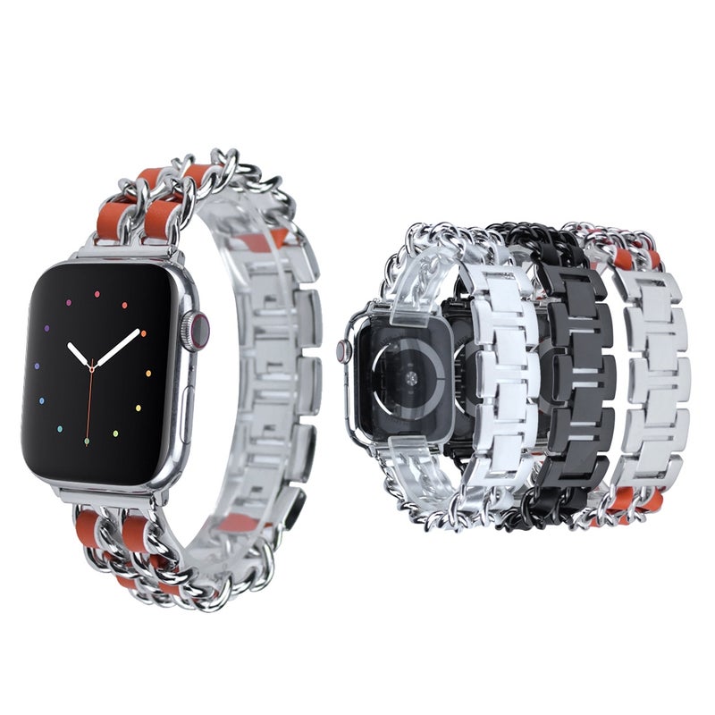 For Apple Watch Series 7 45mm / 6 & SE & 5 & 4 44mm / 3 & 2 & 1 42mm Denim Chain Stitching Watch Band(Silver)
