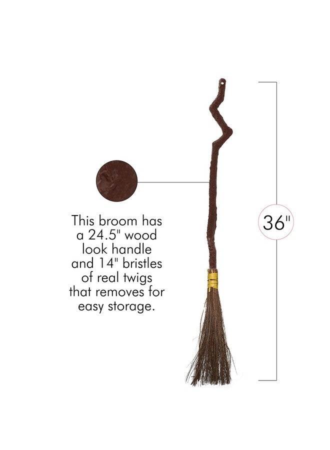 سكيلتين إكسسوارات زي الساحرة الهيكلية ذات عصا المكنسة - إكسسوار زي الساحر الواقعي ذو عصا المكنسة الطائرة للأطفال والكبار، لون بني - Image 4