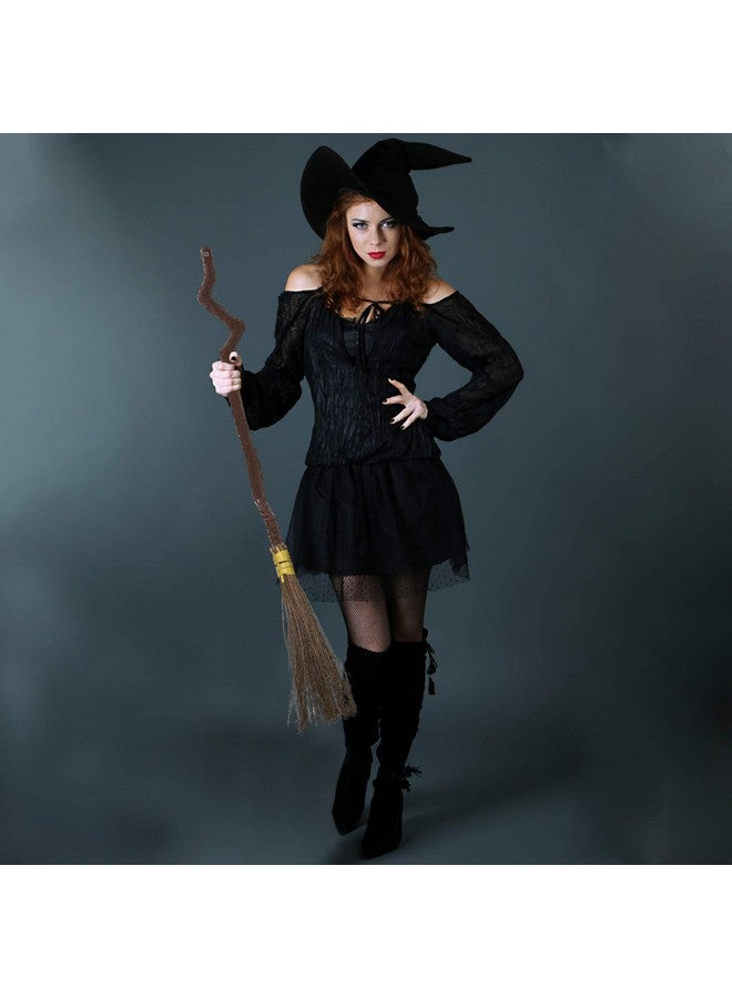 سكيلتين إكسسوارات زي الساحرة الهيكلية ذات عصا المكنسة - إكسسوار زي الساحر الواقعي ذو عصا المكنسة الطائرة للأطفال والكبار، لون بني - Image 2