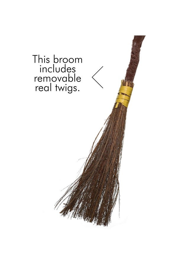 سكيلتين إكسسوارات زي الساحرة الهيكلية ذات عصا المكنسة - إكسسوار زي الساحر الواقعي ذو عصا المكنسة الطائرة للأطفال والكبار، لون بني - Image 3