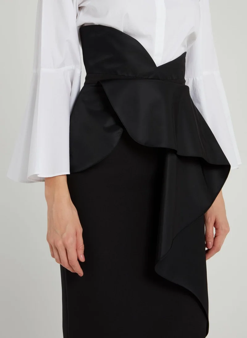 Avaro Figlio  Black Ruffle Midi Skirt for Women | Best Price UAE