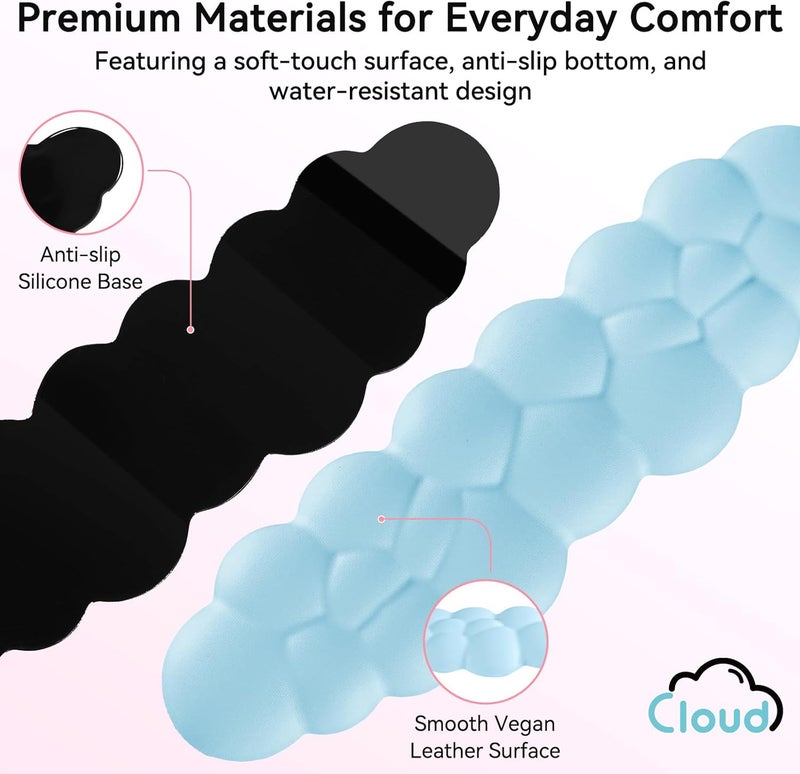 Sushret Cloud Wrist Rest for Computer Keyboard, 4-in-1 Memory Foam Leather Cloud Keyboard Wrist Rest and Mouse Pad Set with Ergonomic Support for Arm and Palm Cushion, Gaming/Work Setup, Blue - Image 5