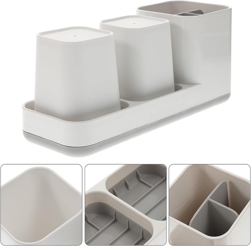 Toothbrush Stand and Wash Cup Storage Rack, Nordic Style White Bathroom Organizer with Toothpaste Holder, Countertop Toiletry Storage for Family Bathroom - Image 5