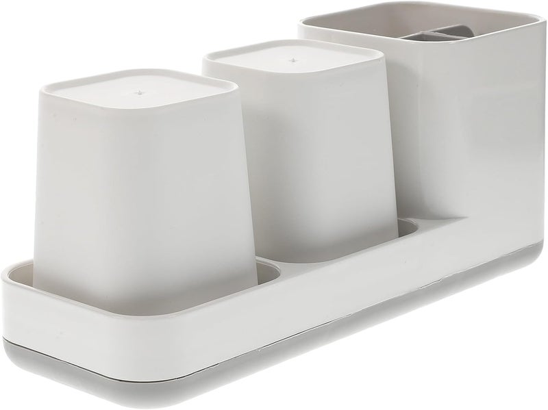 Toothbrush Stand and Wash Cup Storage Rack, Nordic Style White Bathroom Organizer with Toothpaste Holder, Countertop Toiletry Storage for Family Bathroom - Image 1