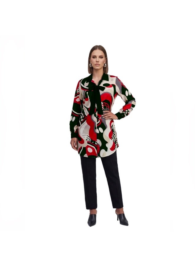 Smoky Egypt Printed Crepe Chiffon Tunic - Red - Image 1
