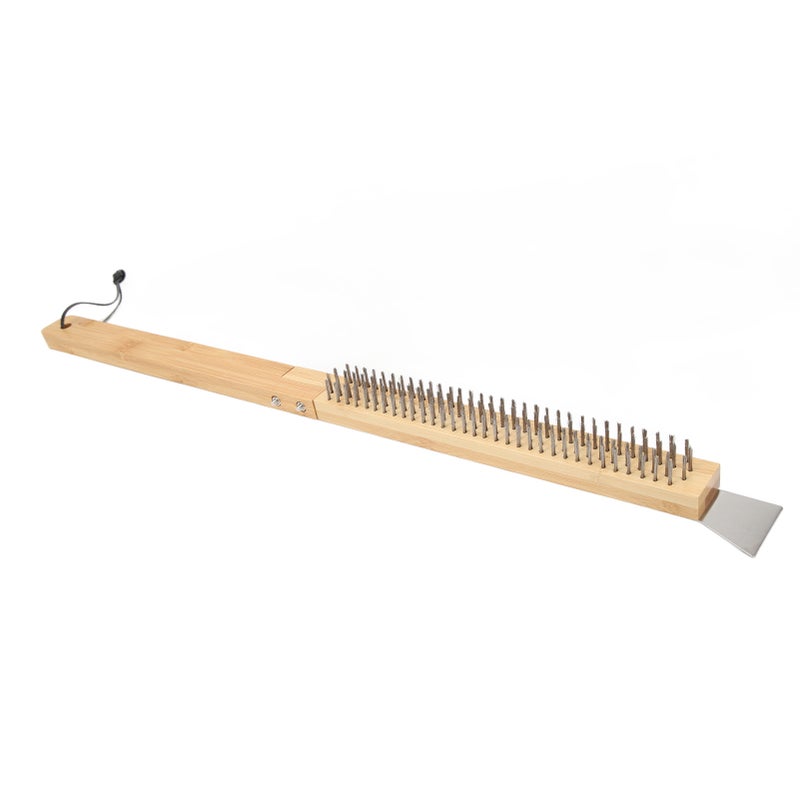 Long Pizza Oven Brush with Scraper Mounted Metal Bristles Pizza Brush Removable Pizza Brush with Wooden Handle - Image 3