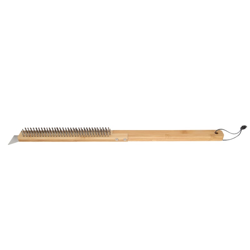 Long Pizza Oven Brush with Scraper Mounted Metal Bristles Pizza Brush Removable Pizza Brush with Wooden Handle - Image 2