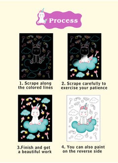 UNICORN Magical Scratch Art Book for Kids, Unicorns, Craft Kits & Supplies, DIY Activity & Stickers, Gifts for Toddlers, 3-12 Year Old Kid Boy Girl,   with 1 Scratch Pen  - Image 3