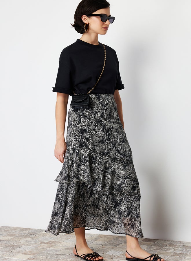 trendyol Black Animal Patterned Lined Woven Skirt - Image 1