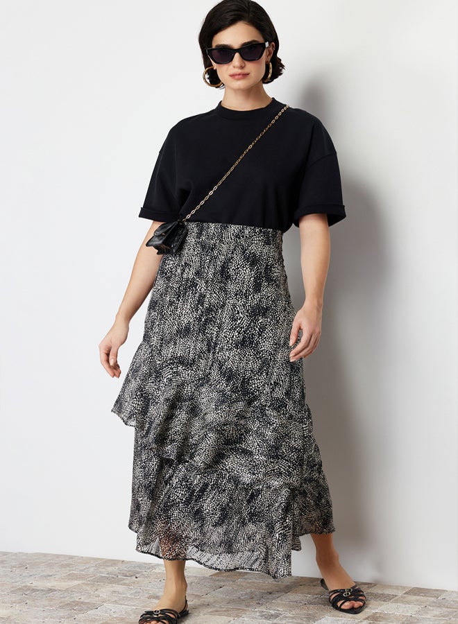 trendyol Black Animal Patterned Lined Woven Skirt - Image 3