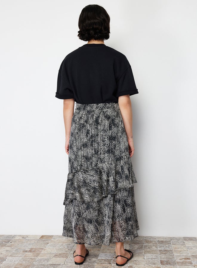 trendyol Black Animal Patterned Lined Woven Skirt - Image 5