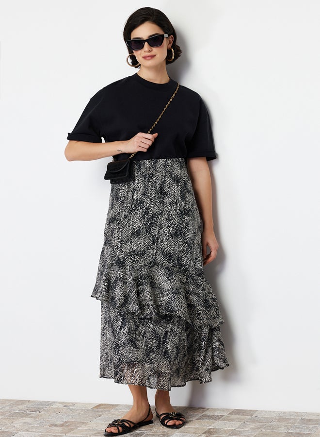trendyol Black Animal Patterned Lined Woven Skirt - Image 2