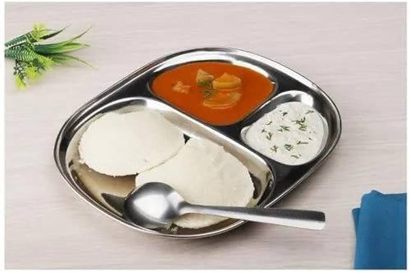 Royals Stainless Steel Plate, 3 Compartment Plate |Pack of 3| Pav Bhaji Plate | Idli Plate | Dinner Plates | Kitchen Tools | - Image 2