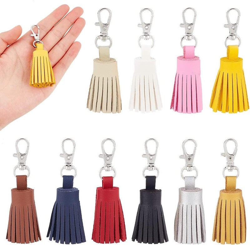 comfrt 10 Colors Leather Tassel Charms, Colorful PU Leather Tassel Pendants Keyring Holder Women Purse Bag Charms Accessories DIY Craft Jewelry Making Tassels Key Cellphone Decoration Tassel, 3.2 Inch - Image 1