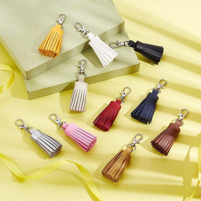comfrt 10 Colors Leather Tassel Charms, Colorful PU Leather Tassel Pendants Keyring Holder Women Purse Bag Charms Accessories DIY Craft Jewelry Making Tassels Key Cellphone Decoration Tassel, 3.2 Inch - Image 5