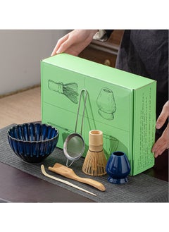 Super ZYouth Matcha Tea Set 6Pcs, Traditional Japanese Tea Set, Include Matcha Bowl, Matcha Bamboo Whisk, Scoop, Stainless Steel Tea Sifter, Whisk Holder, Tea Making Kit, Matcha tool, for Matcha Lovers, Blue  - Image 1