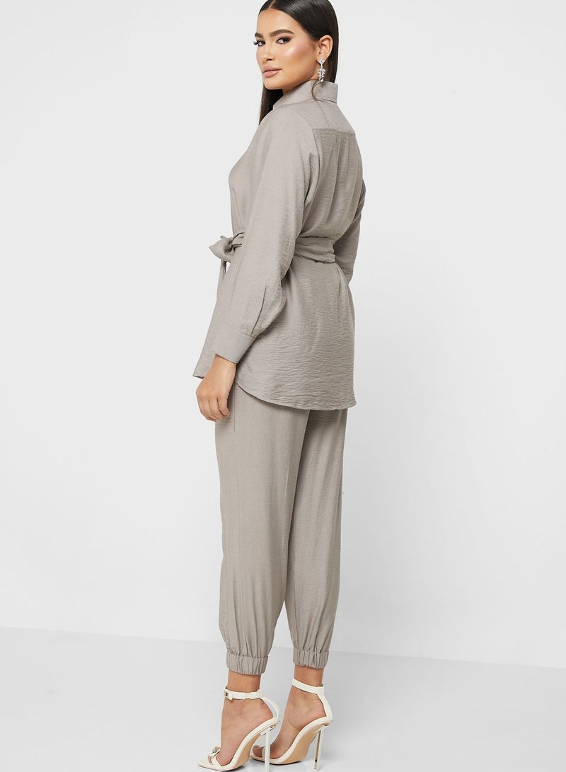 hayas closet Belted Button Down Shirt & Pants Set - Image 2