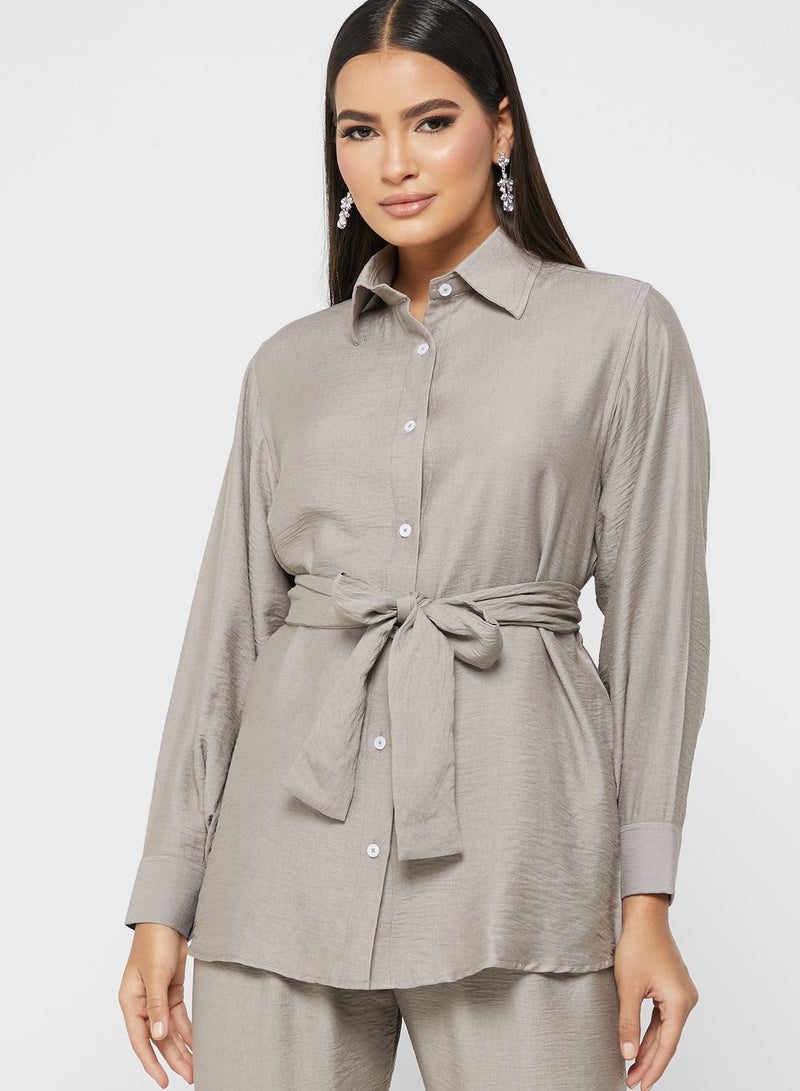 hayas closet Belted Button Down Shirt & Pants Set - Image 3
