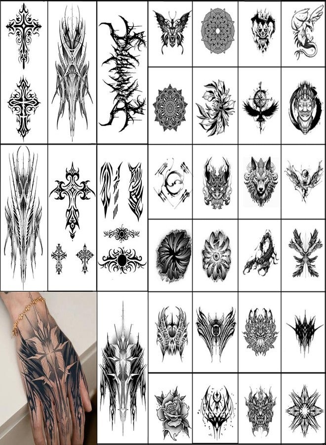Dodxiaobeul 31 Sheets Temporary Tattoos for Women and Men Semi Permanent Temporary Tattoos Kit Realistic Hand Tattoos Stickers 100% Plant-Based Ink Lasts 1-2 Weeks - Image 1